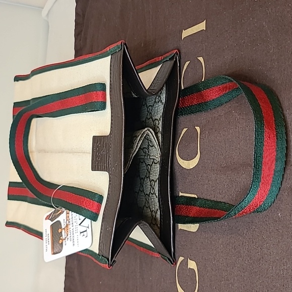 GUCCI 90S VINTAGE REVERSE SHERRY SHOPPER STYLE CREAM CANVAS/GG COATED CANVAS - Picture 15 of 17